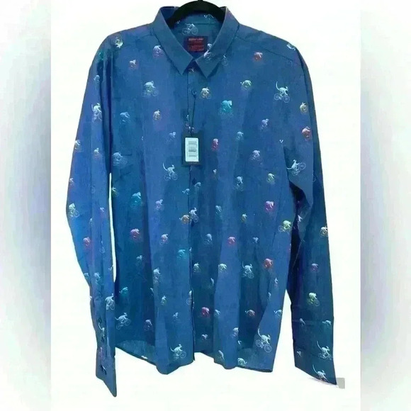 JARED LANG NWT Men’s Navy Animal Bicycle Print Shirt. Size XL - Picture 3 of 8